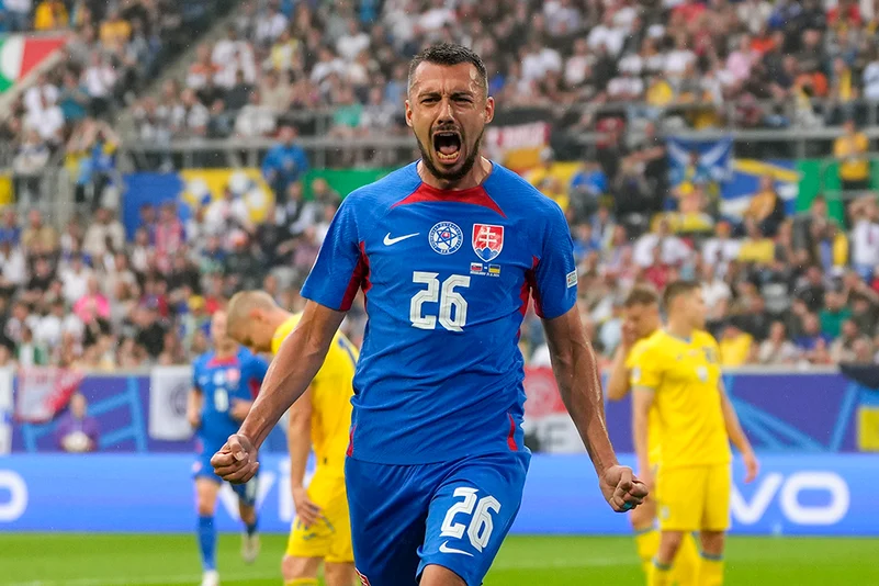 Slovakias Ivan Schranz celebrates after scoring a goal